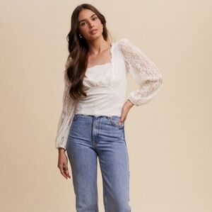 Lovely Lace Square Neck Fitted Blouse Top